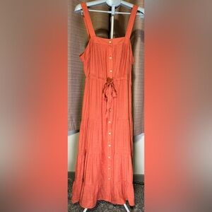 Listicle Coral Tie-Front Linen Dress